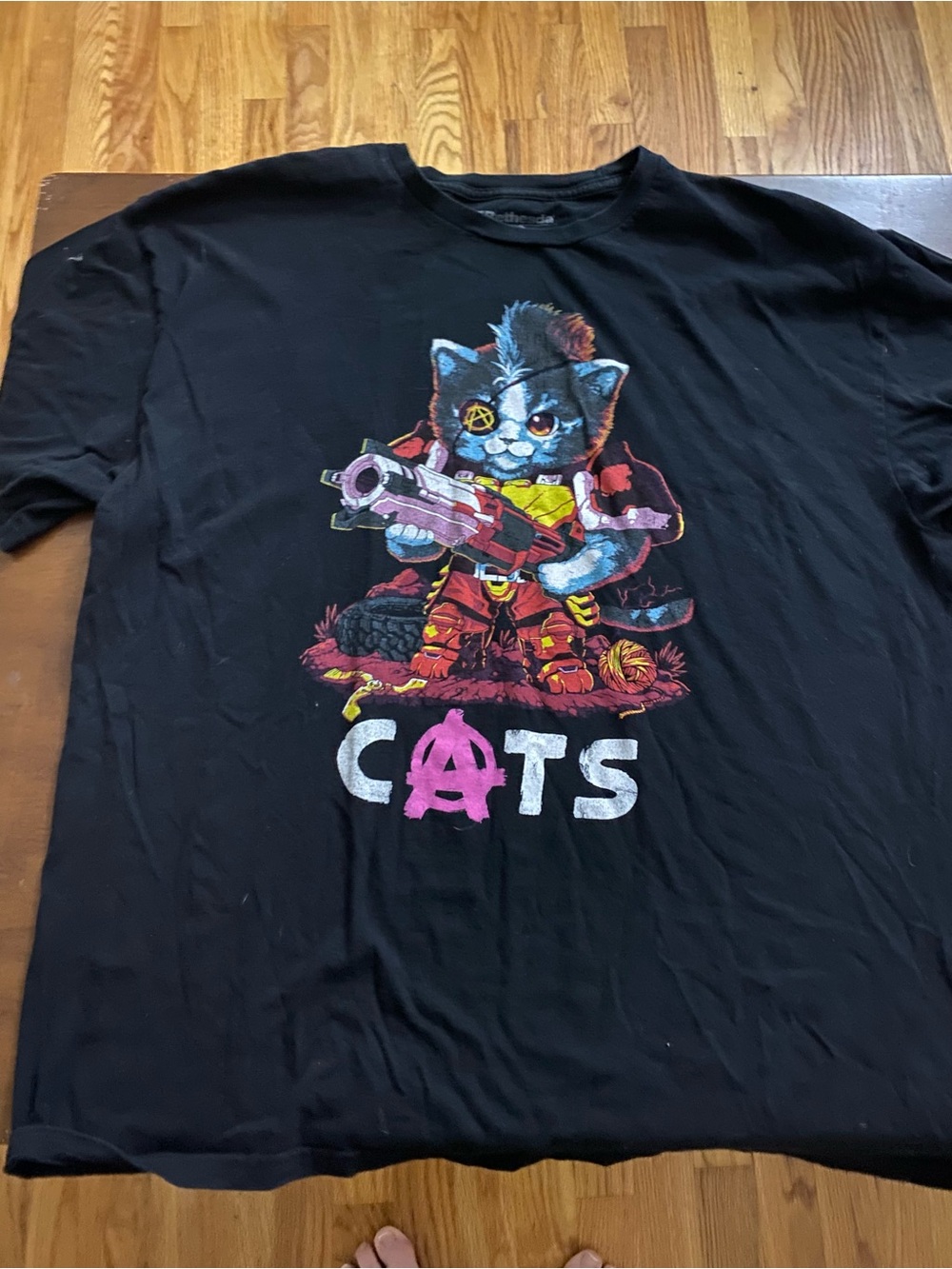 Black Graphic Cat Punk Short Sleeve Tee